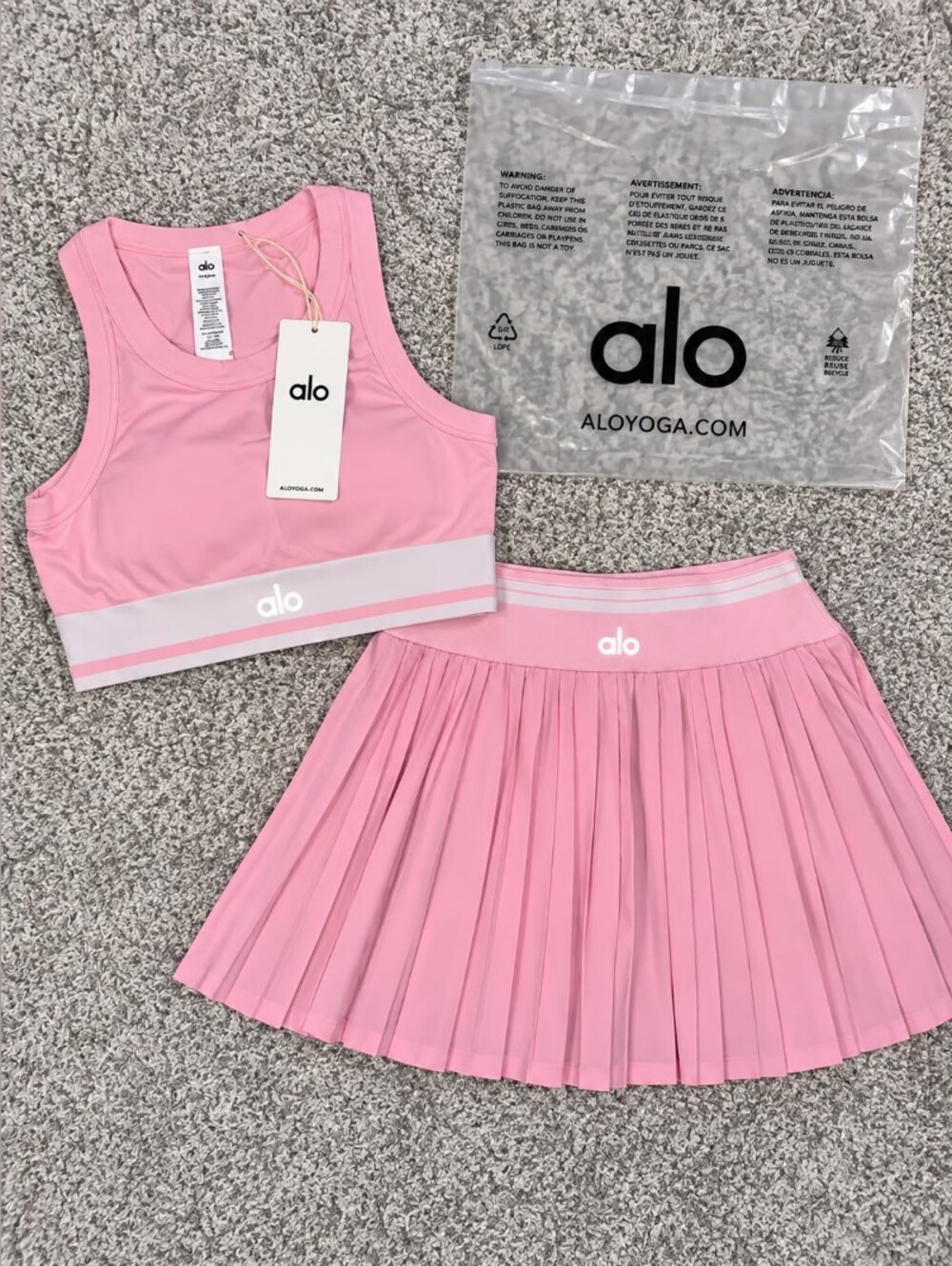 Alo Pink Pleated Skirt & Tank Set Size M